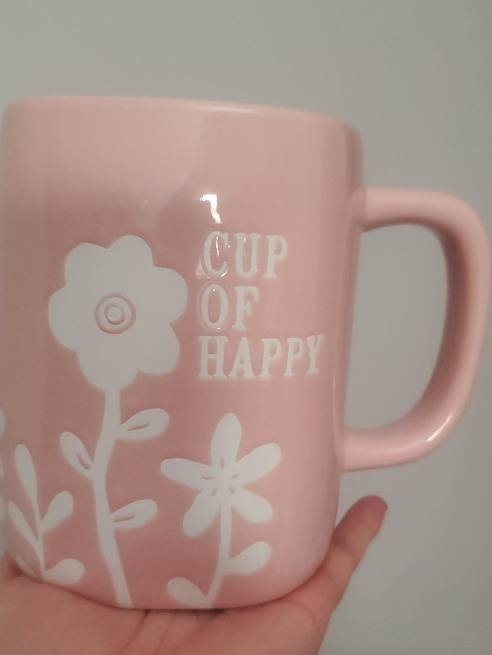 Rae Dunn Pink Floral "Cup of Happy" Ceramic Mug